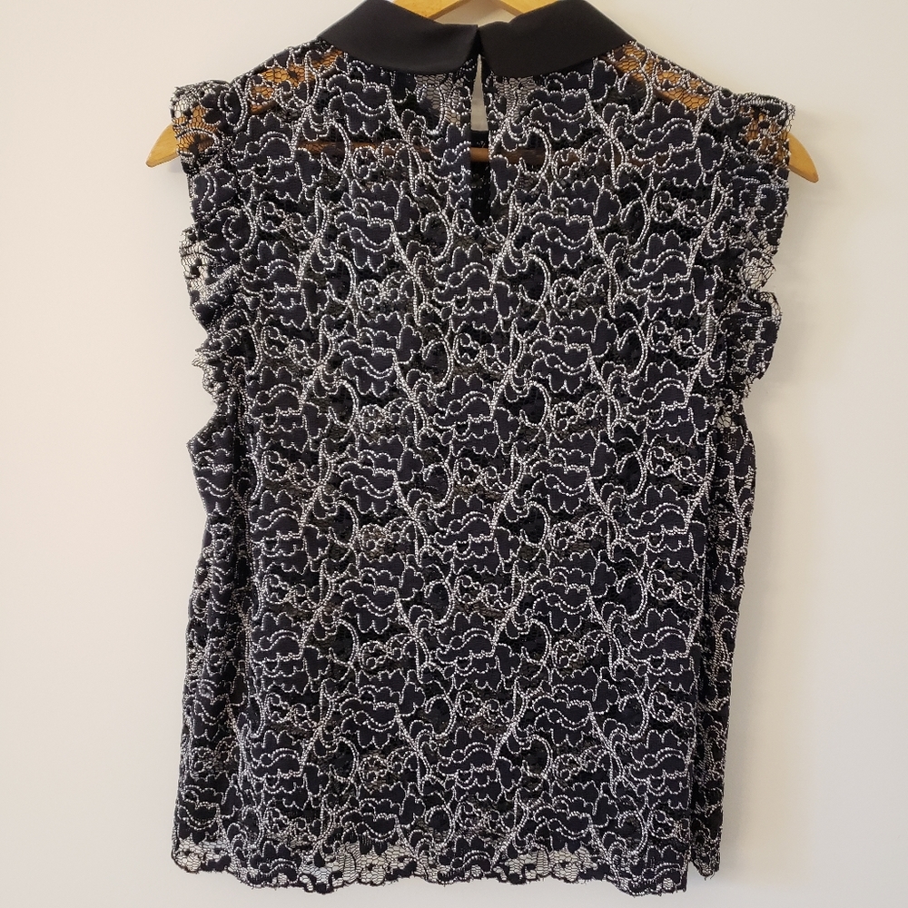 Zara Woman Sheerlace Black and White Sleeveless Ruffle Top - Picture 2 of 5